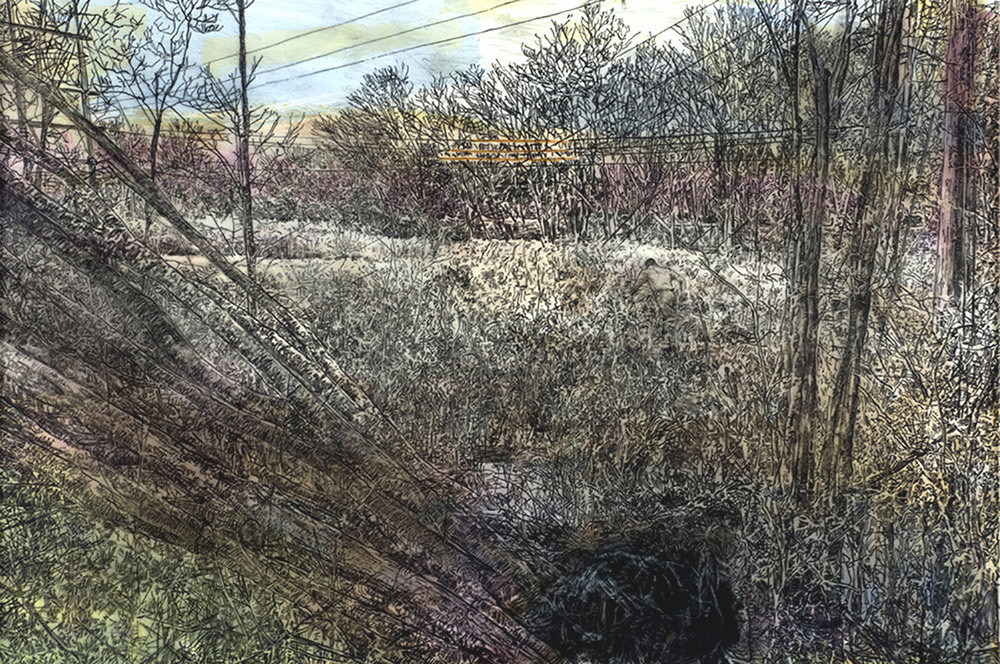  POWER LINES • 2019 • Pencil on Drafting Film over Acrylic and Gouache on Paper • 13 x 19 inches [33 x 48 cm] 