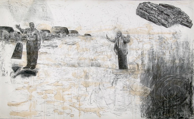  Pyramid [Moses & Aaron] • 1999 • Charcoal on paper • 96 x 157 inches 